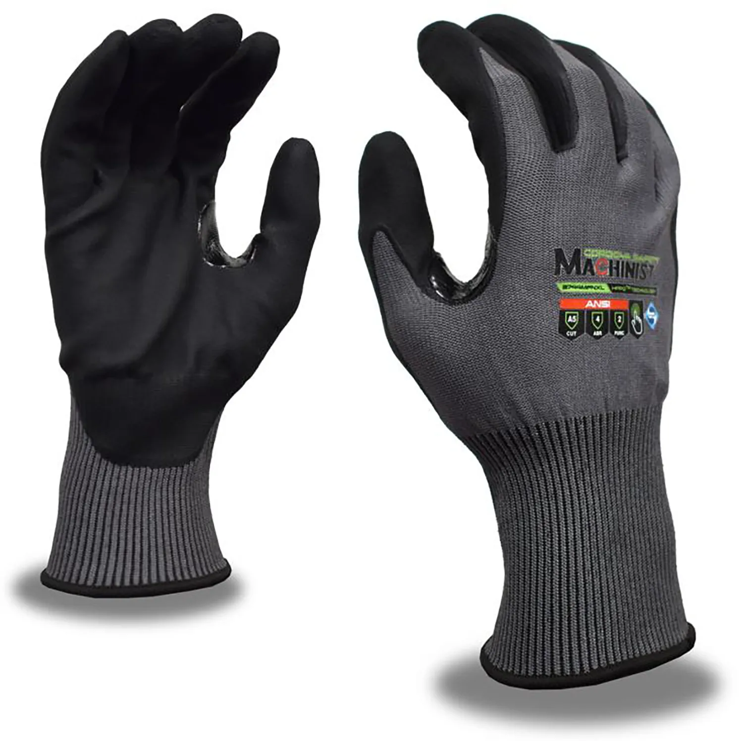 (12 Pairs) MACHINIST™ 15-gauge, HPPG™ Shell, Black Microfoam Nitrile Palm Coating, ANSI Cut Level A5