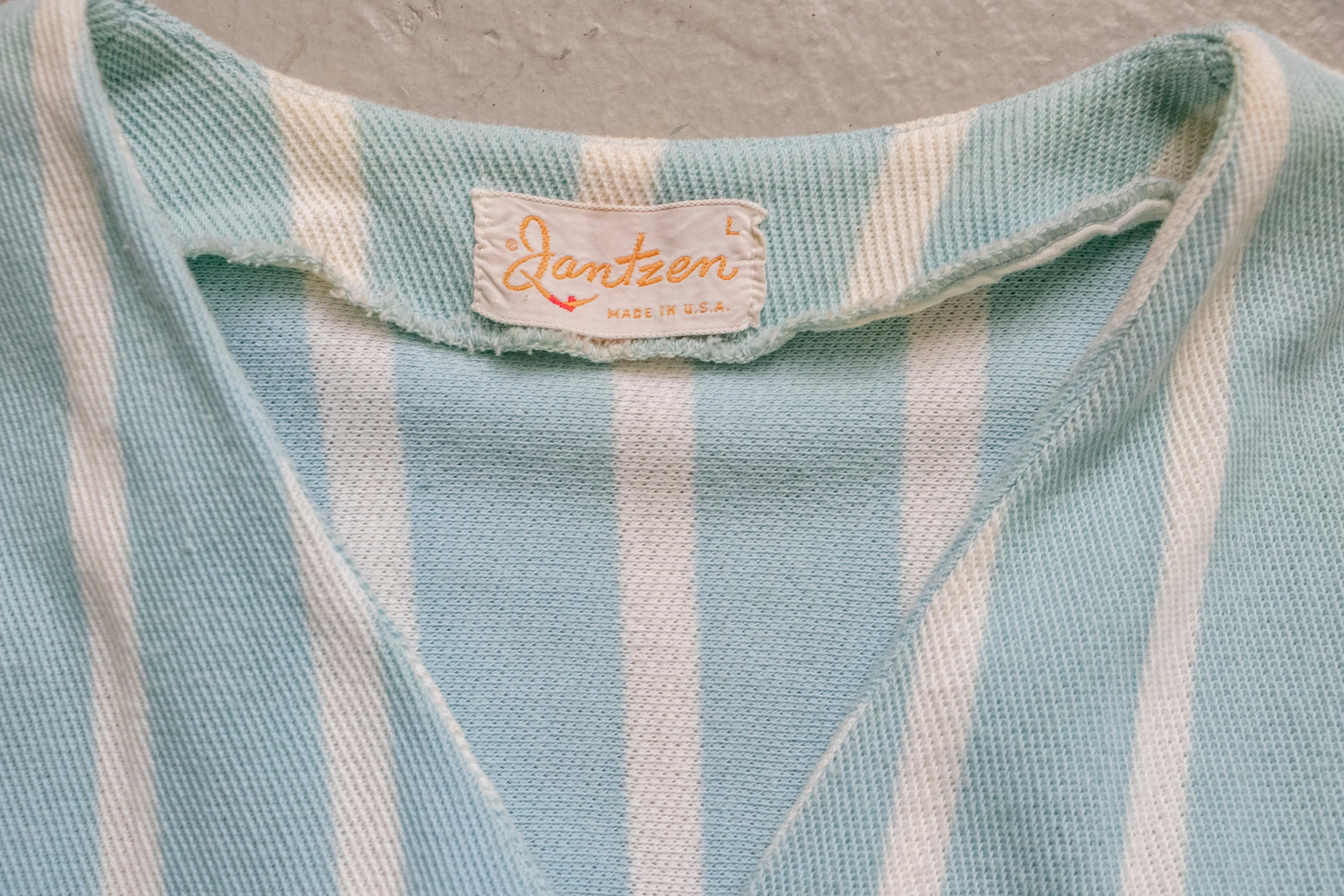 1950s Knit Cardigan Striped Cotton Top S