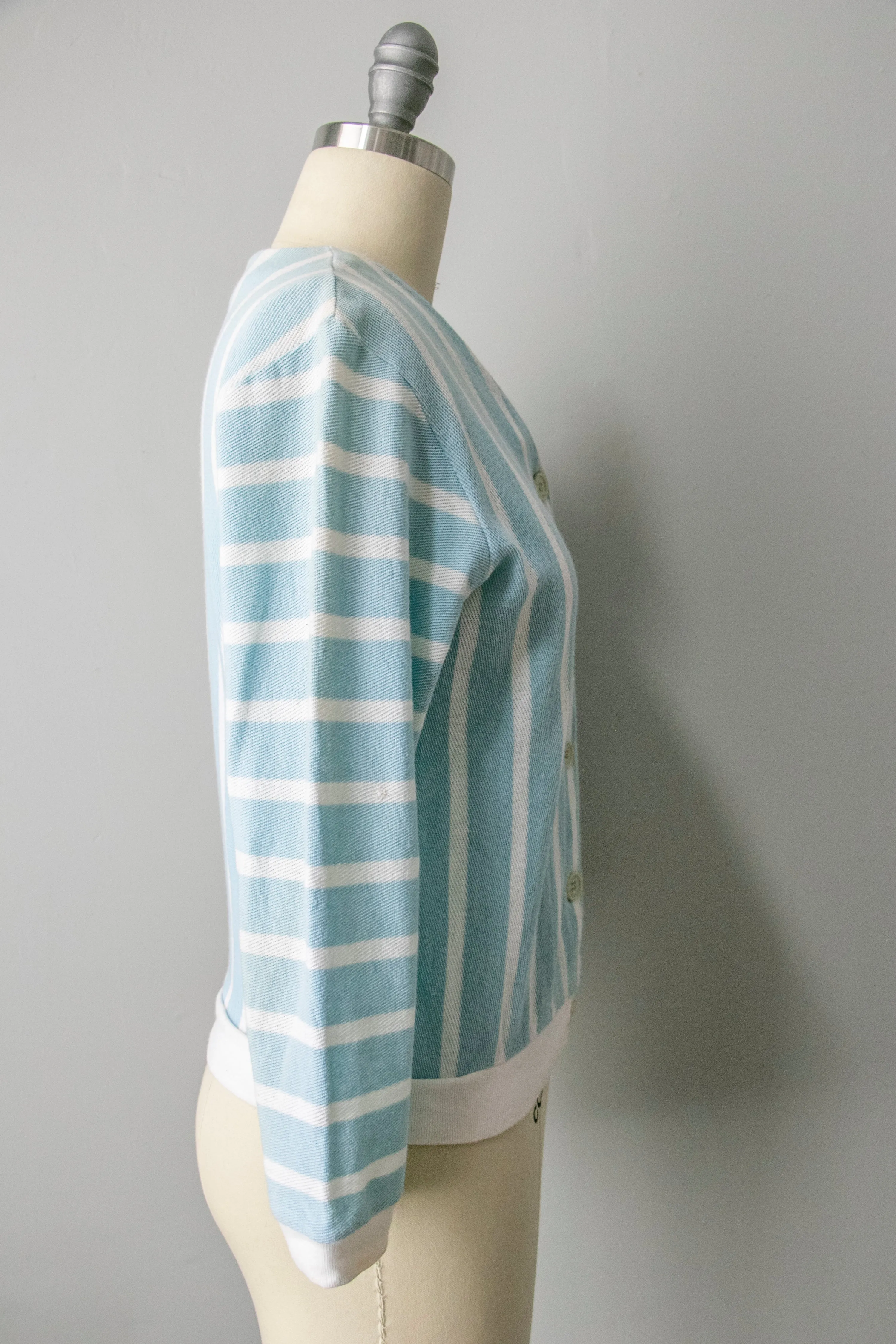 1950s Knit Cardigan Striped Cotton Top S