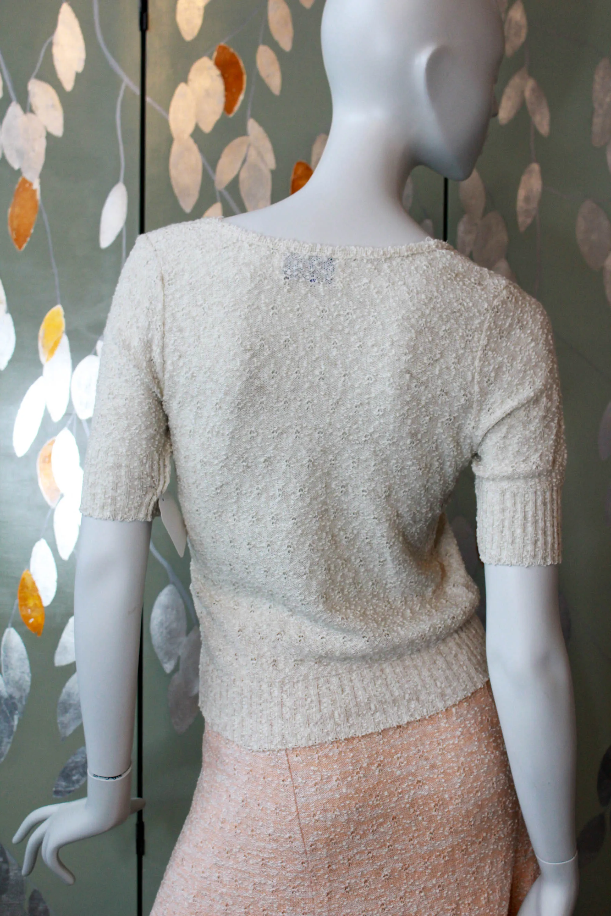 80s Deadstock Taupe Knit Top with Bow, Small