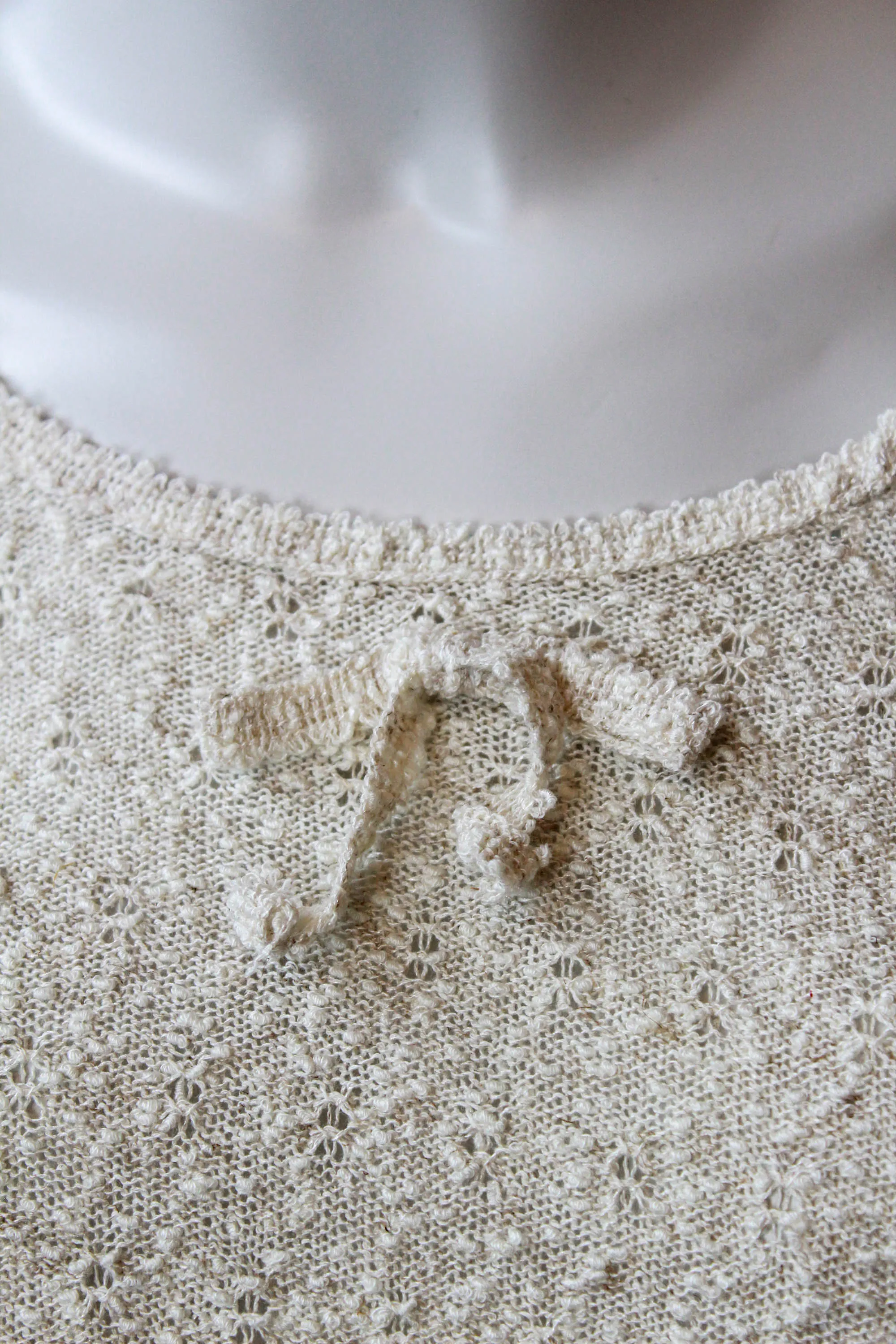 80s Deadstock Taupe Knit Top with Bow, Small