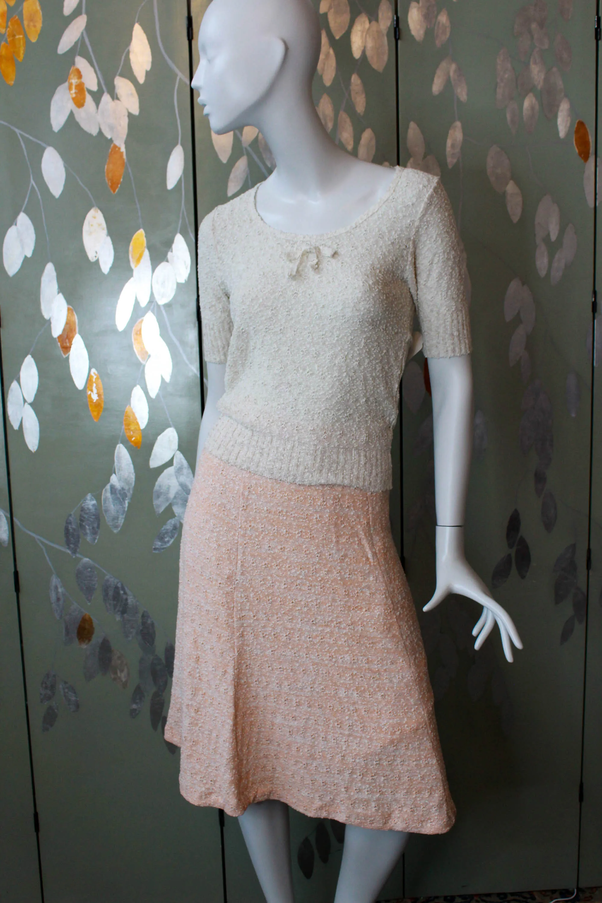 80s Deadstock Taupe Knit Top with Bow, Small
