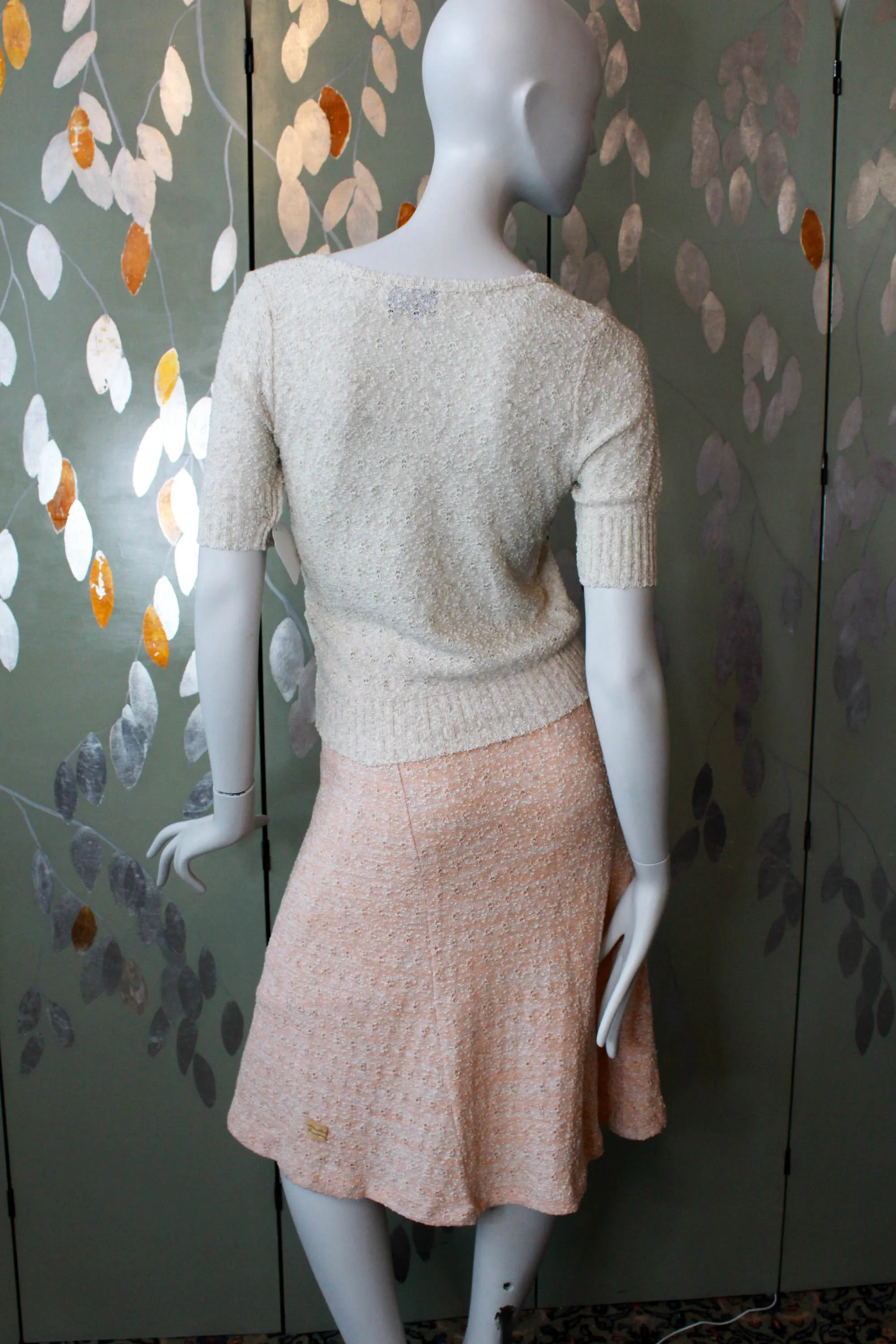 80s Deadstock Taupe Knit Top with Bow, Small