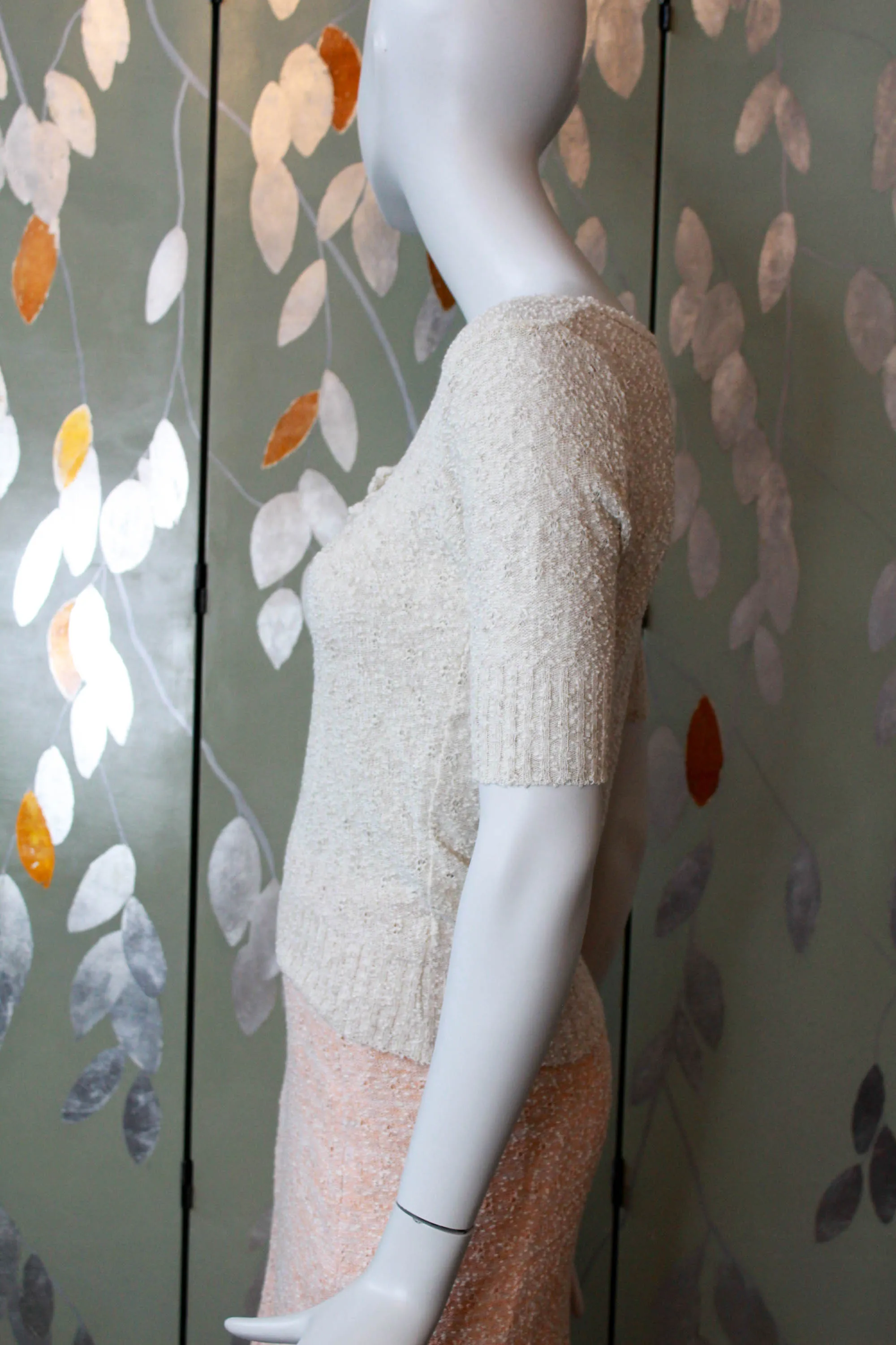80s Deadstock Taupe Knit Top with Bow, Small