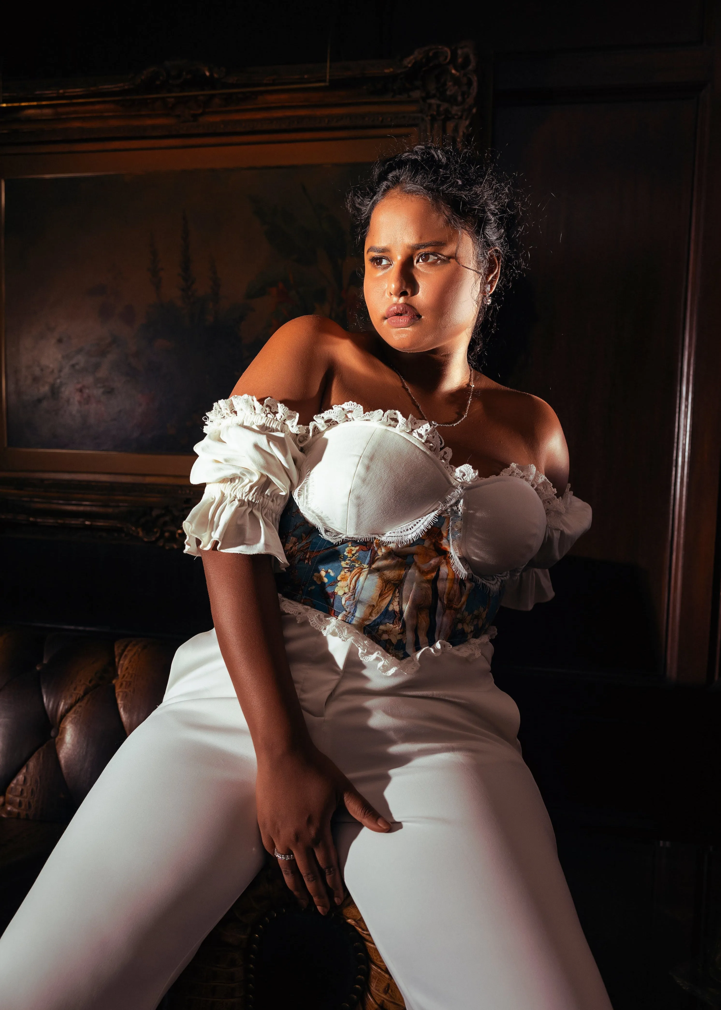 Alexandria White Grecian Print Off-Shoulder Corset