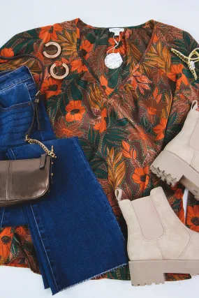 Annika V-Neck Floral Blouse, Chocolate Multi | Plus Size
