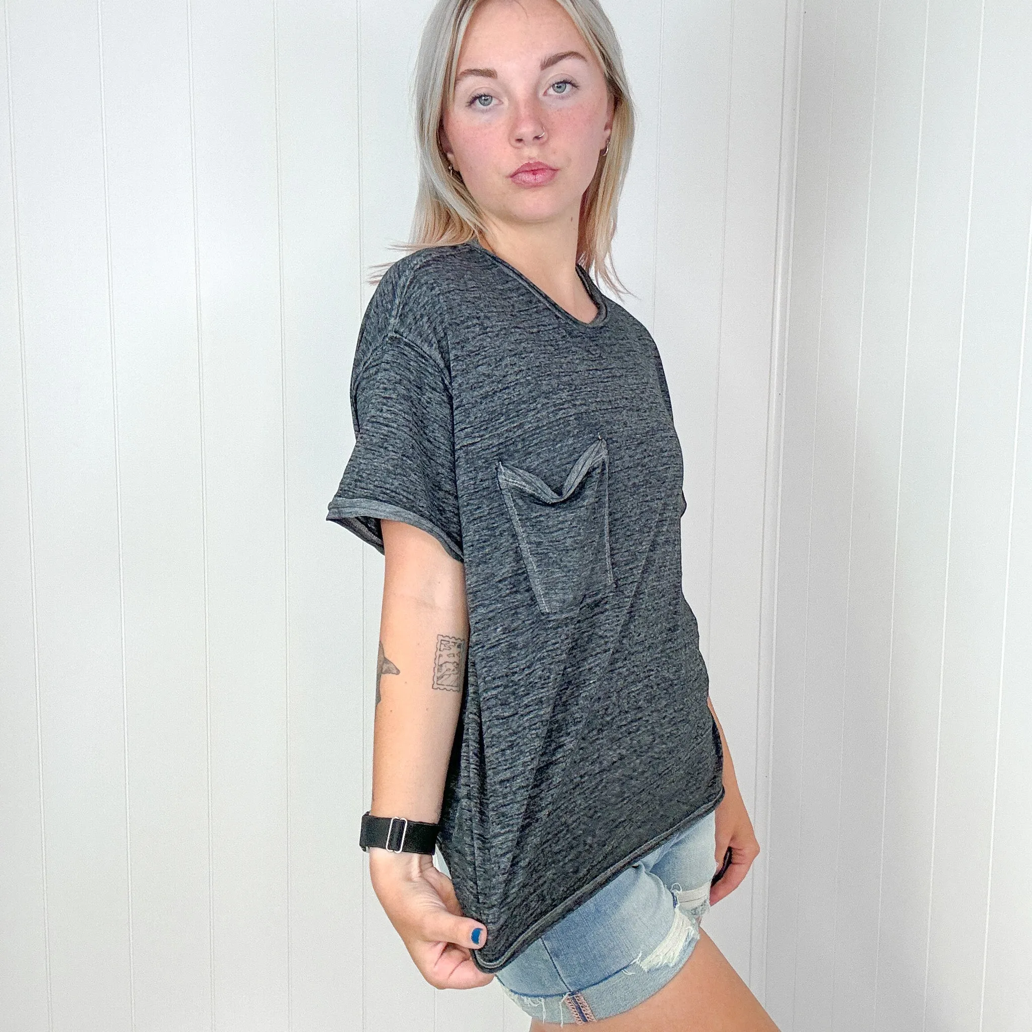 Ash Black Close to Myself Patch Pocket Short Sleeve Tee