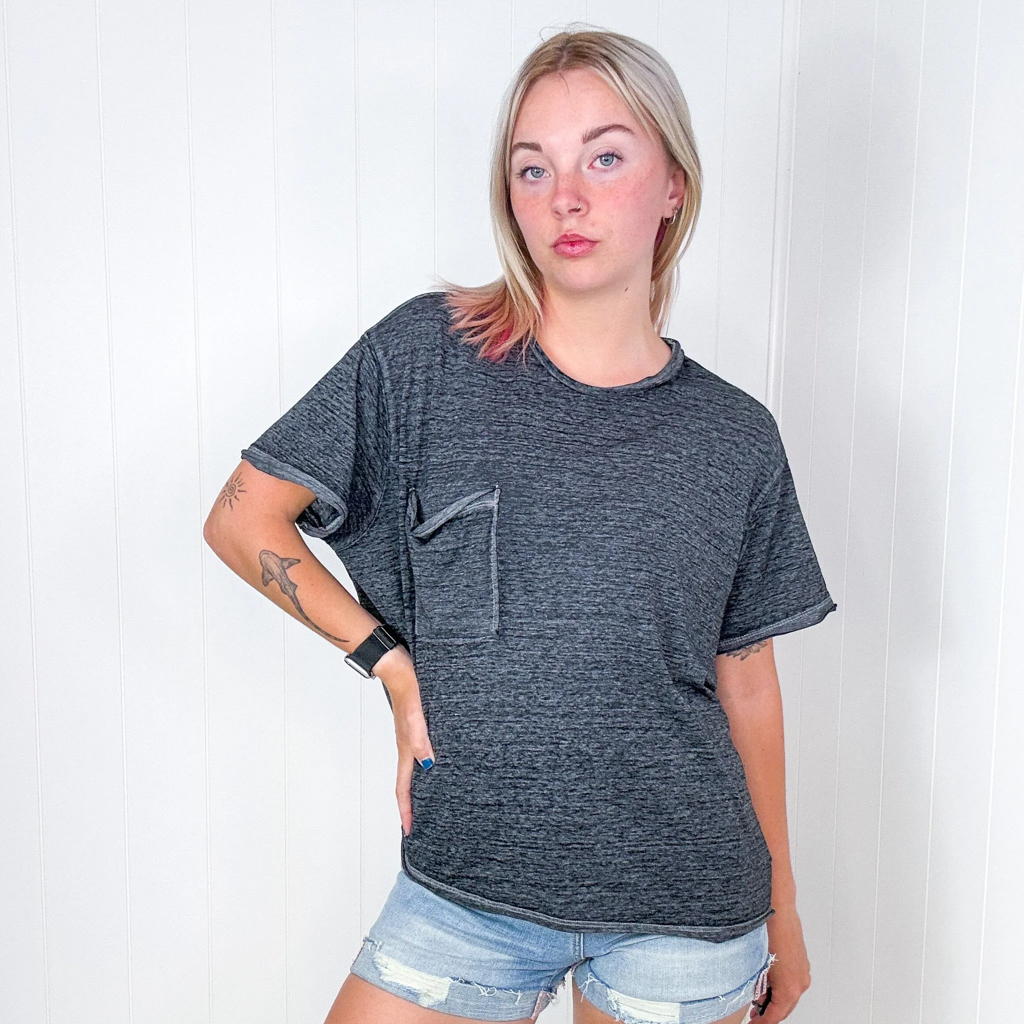 Ash Black Close to Myself Patch Pocket Short Sleeve Tee