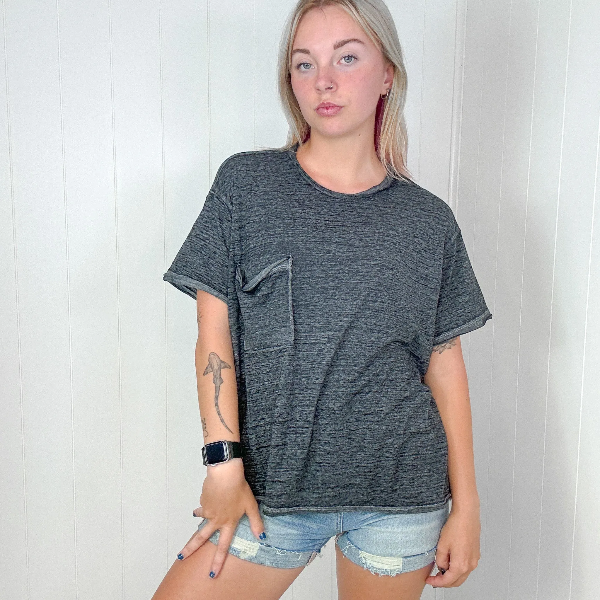 Ash Black Close to Myself Patch Pocket Short Sleeve Tee