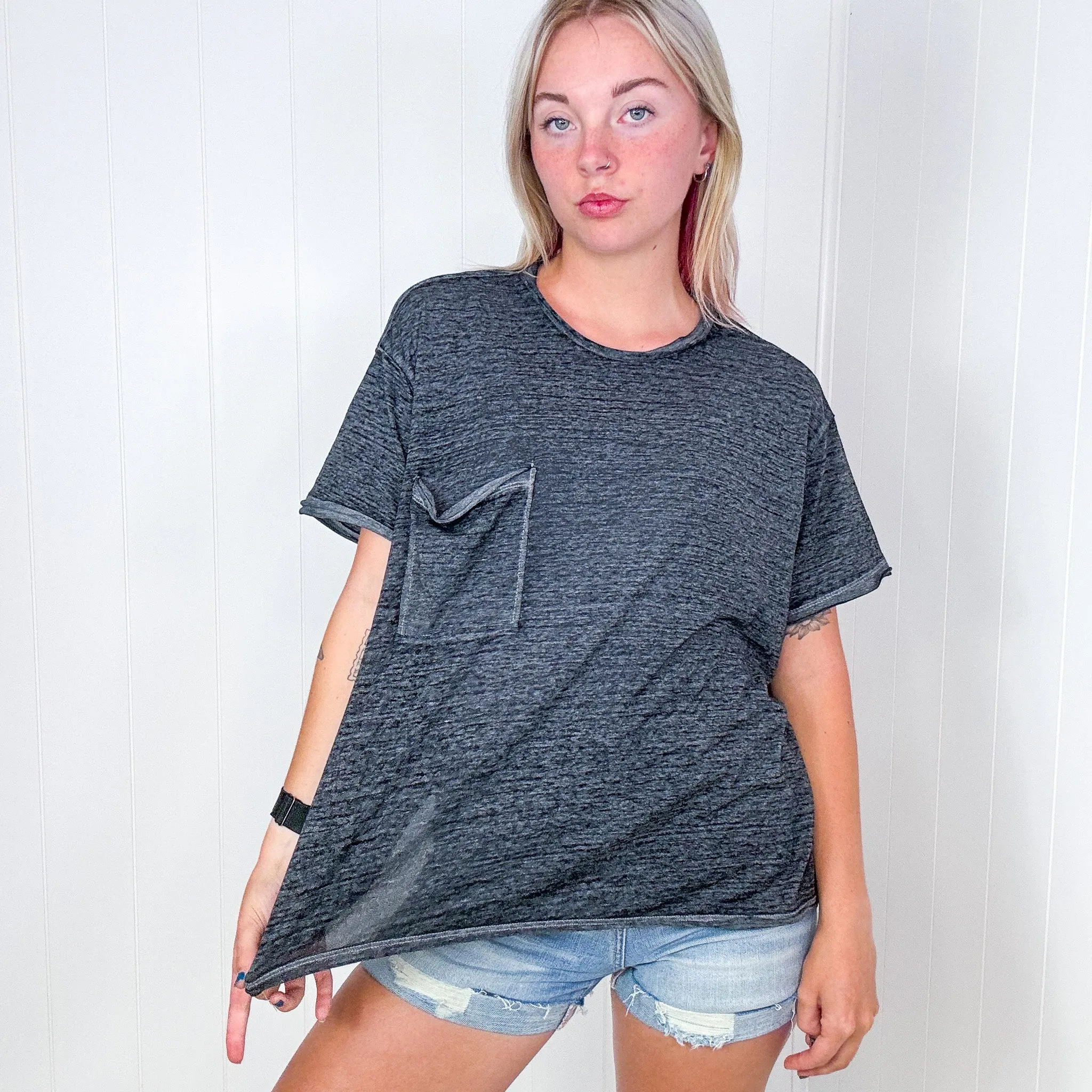 Ash Black Close to Myself Patch Pocket Short Sleeve Tee