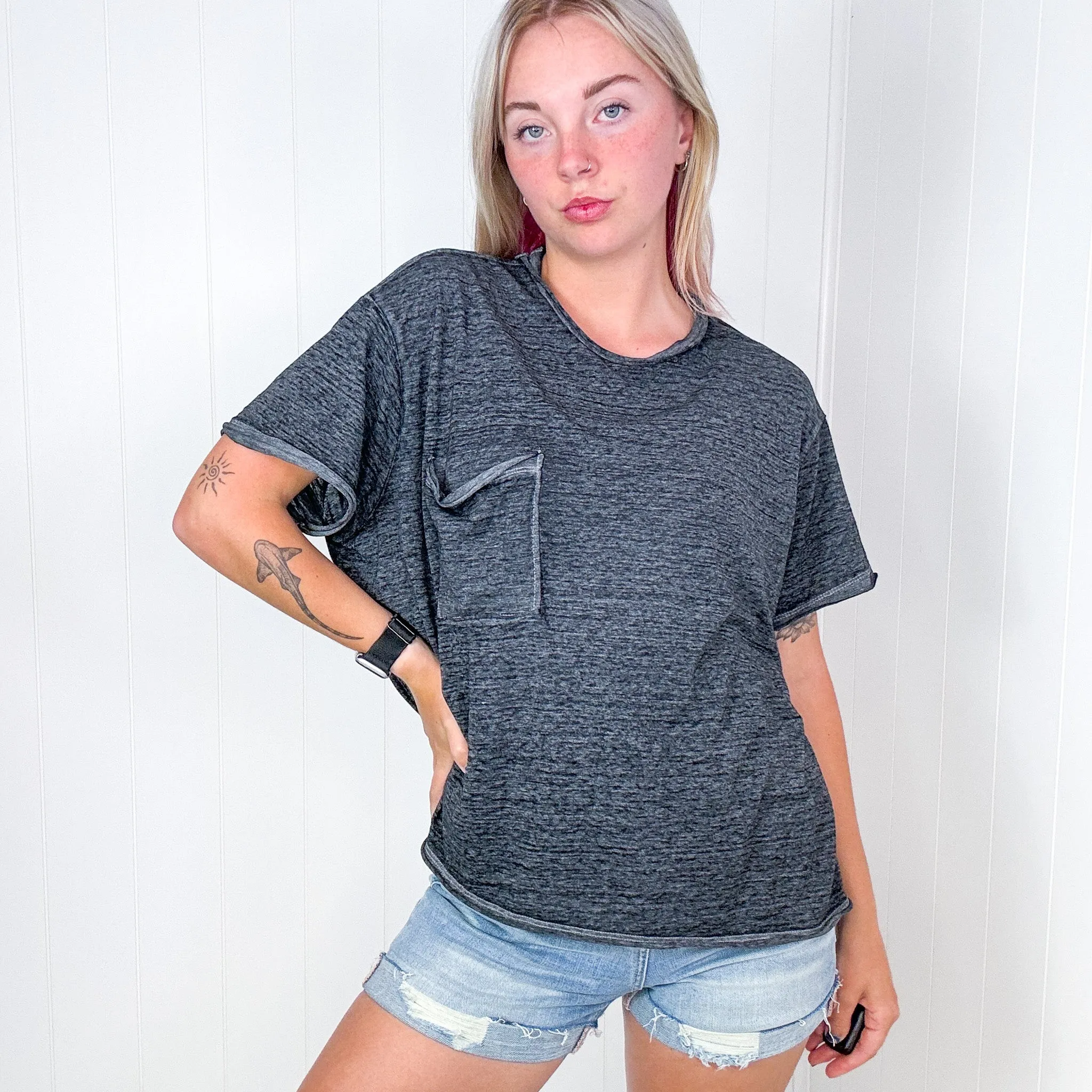 Ash Black Close to Myself Patch Pocket Short Sleeve Tee