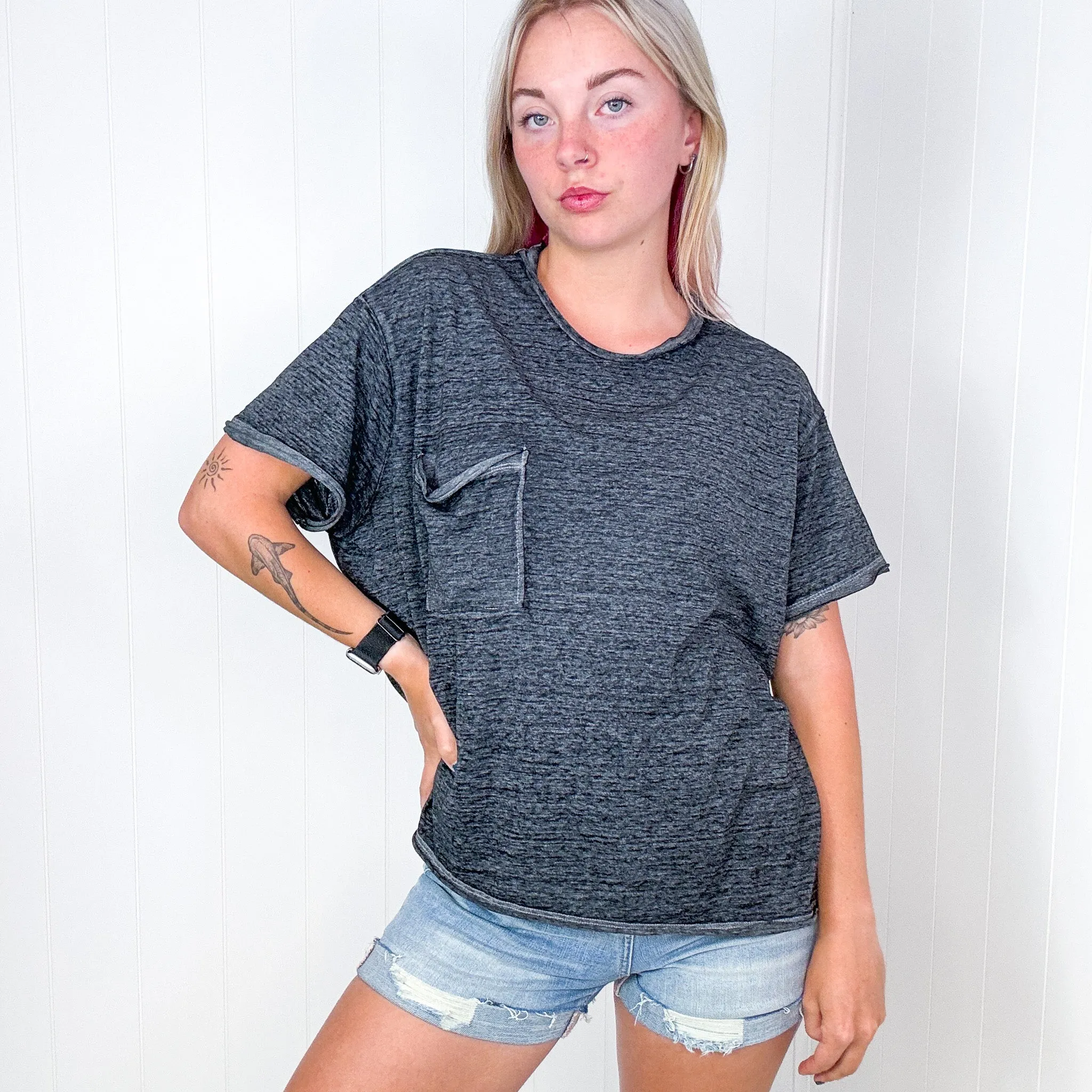 Ash Black Close to Myself Patch Pocket Short Sleeve Tee