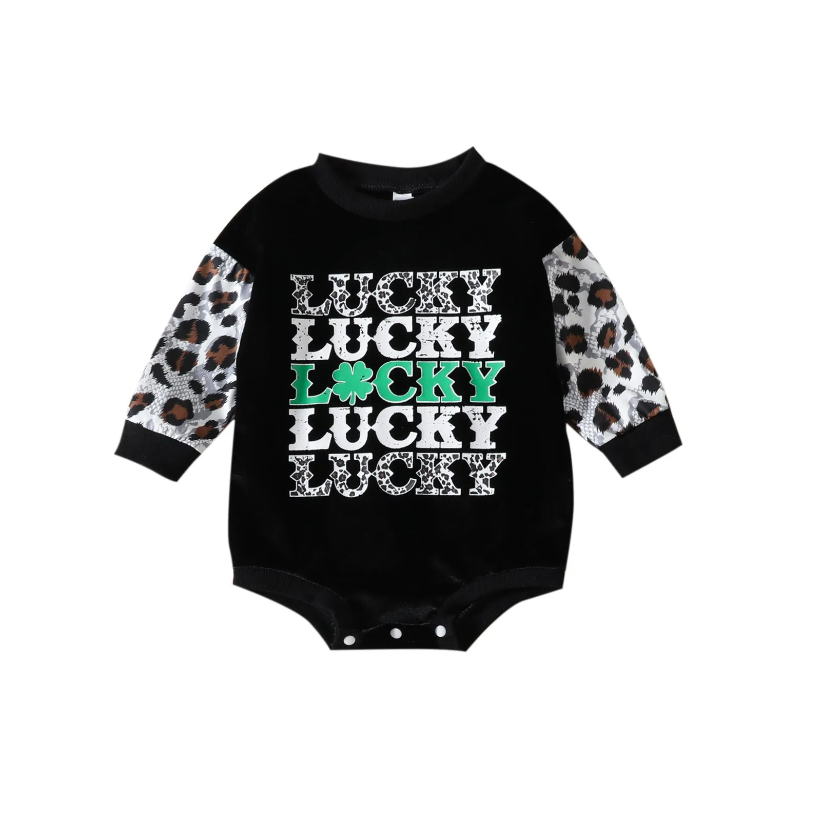 Autumn and Winter New Baby and Toddler Leopard Long Sleeve Letter Printing Triangle Wrapped Fart Bodysuit