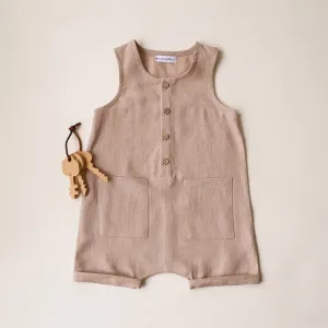 Beige Linen Short Legs Tank Jumpsuit