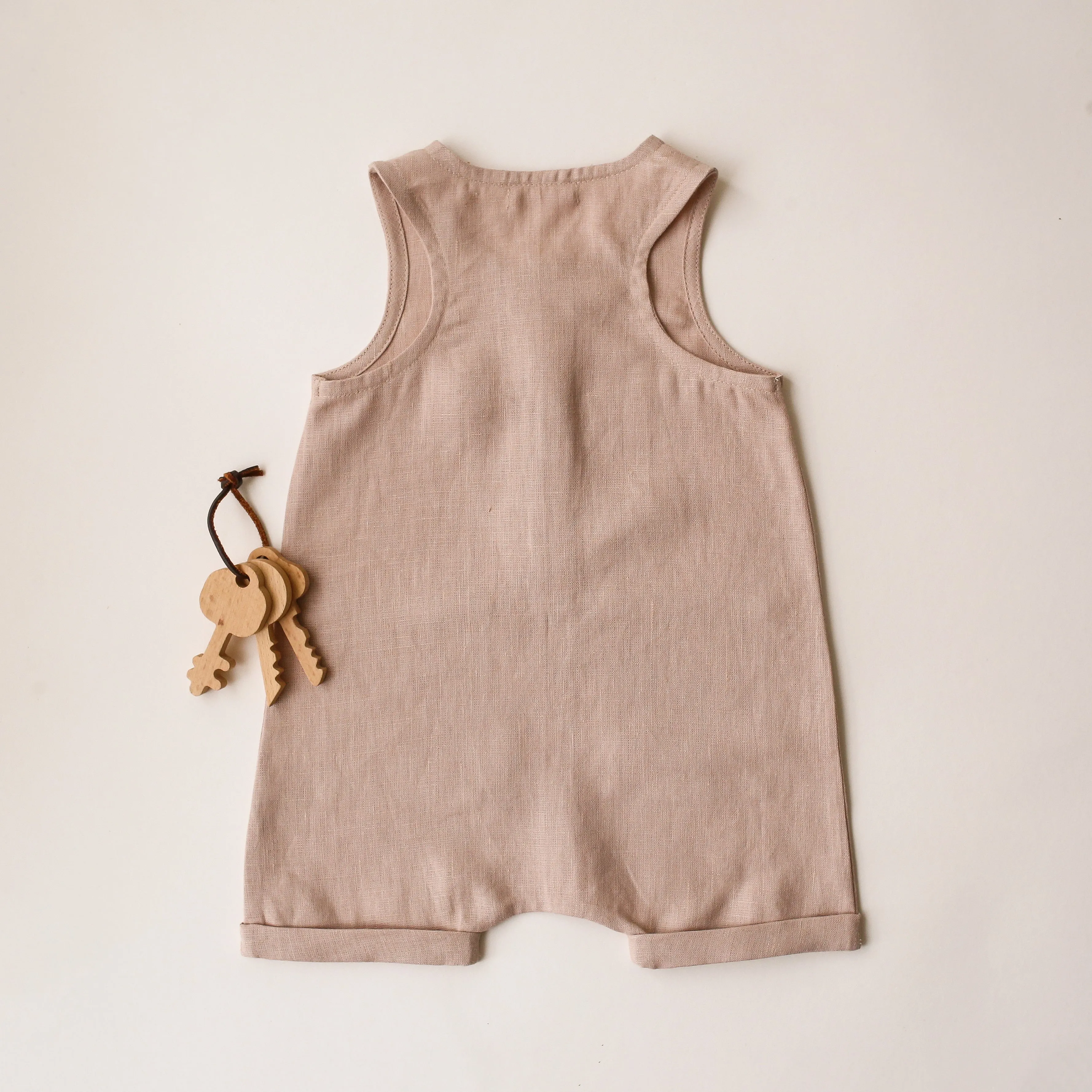 Beige Linen Short Legs Tank Jumpsuit