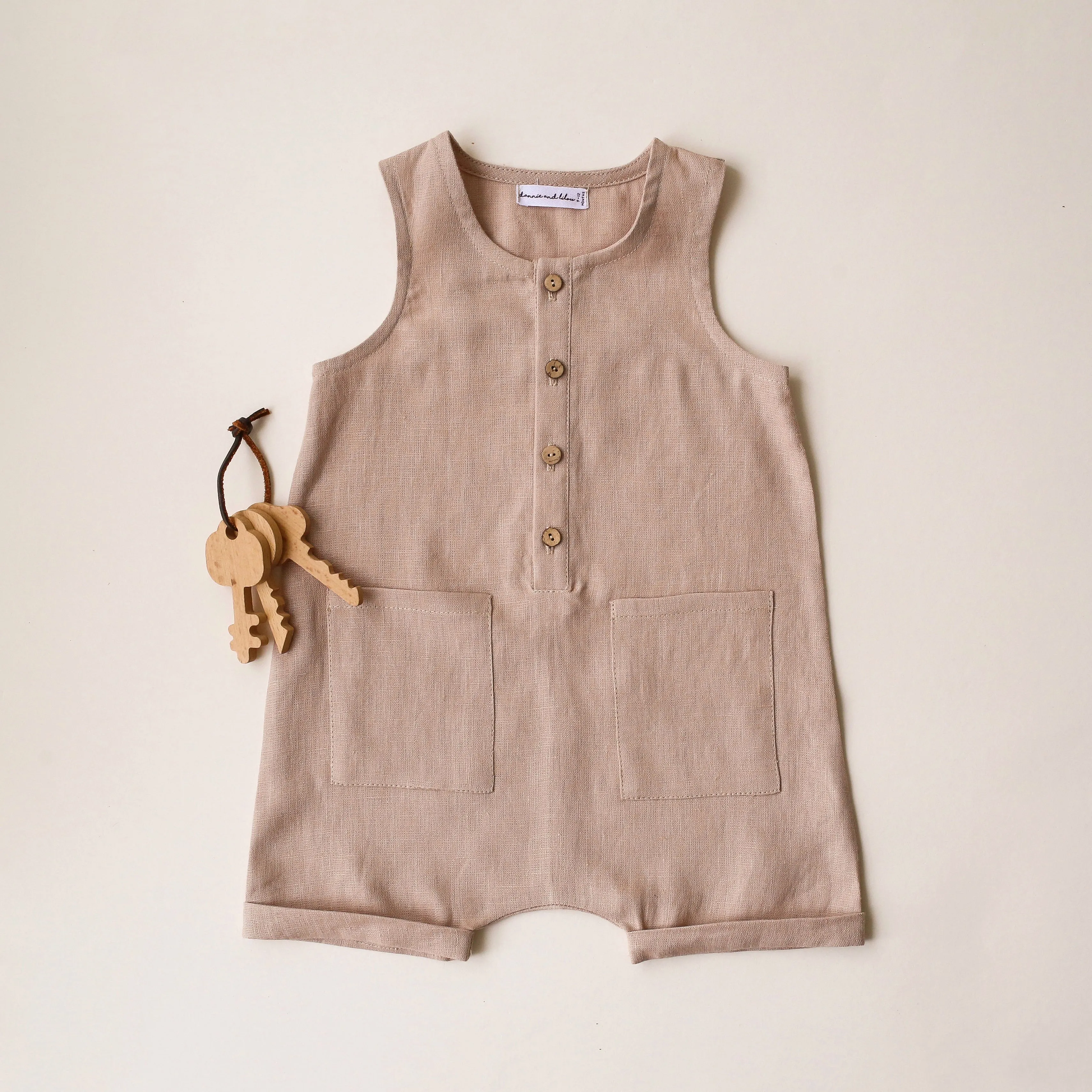 Beige Linen Short Legs Tank Jumpsuit