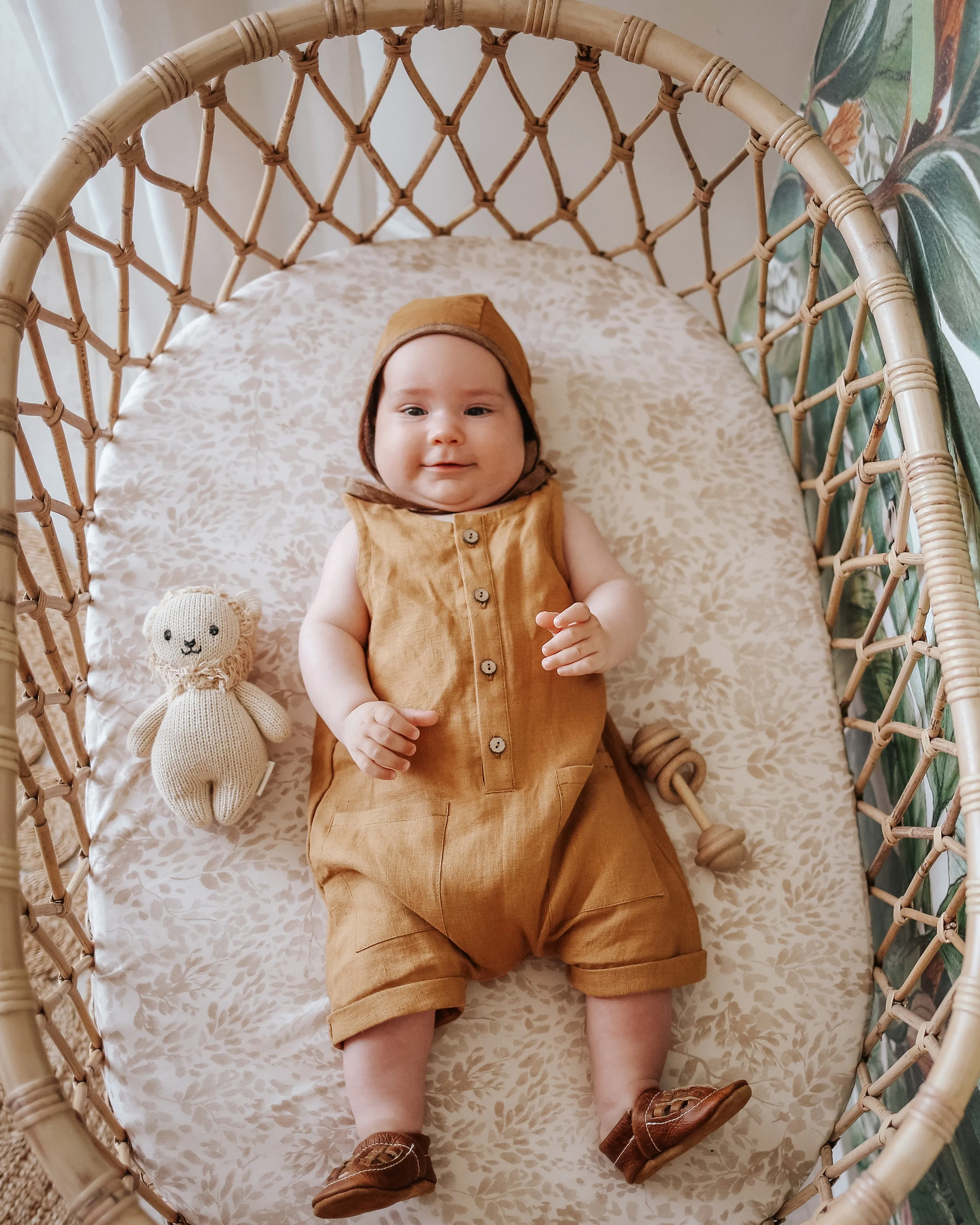 Beige Linen Short Legs Tank Jumpsuit