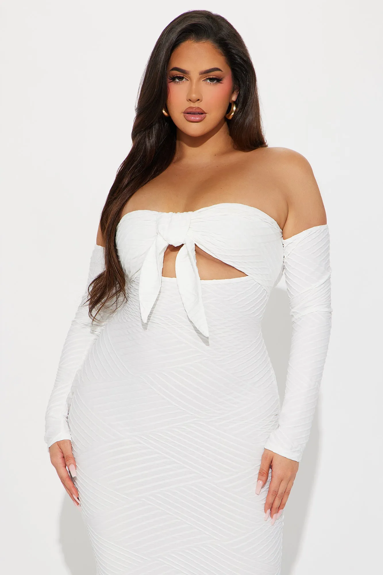 Bombshell Textured Midi Dress - White