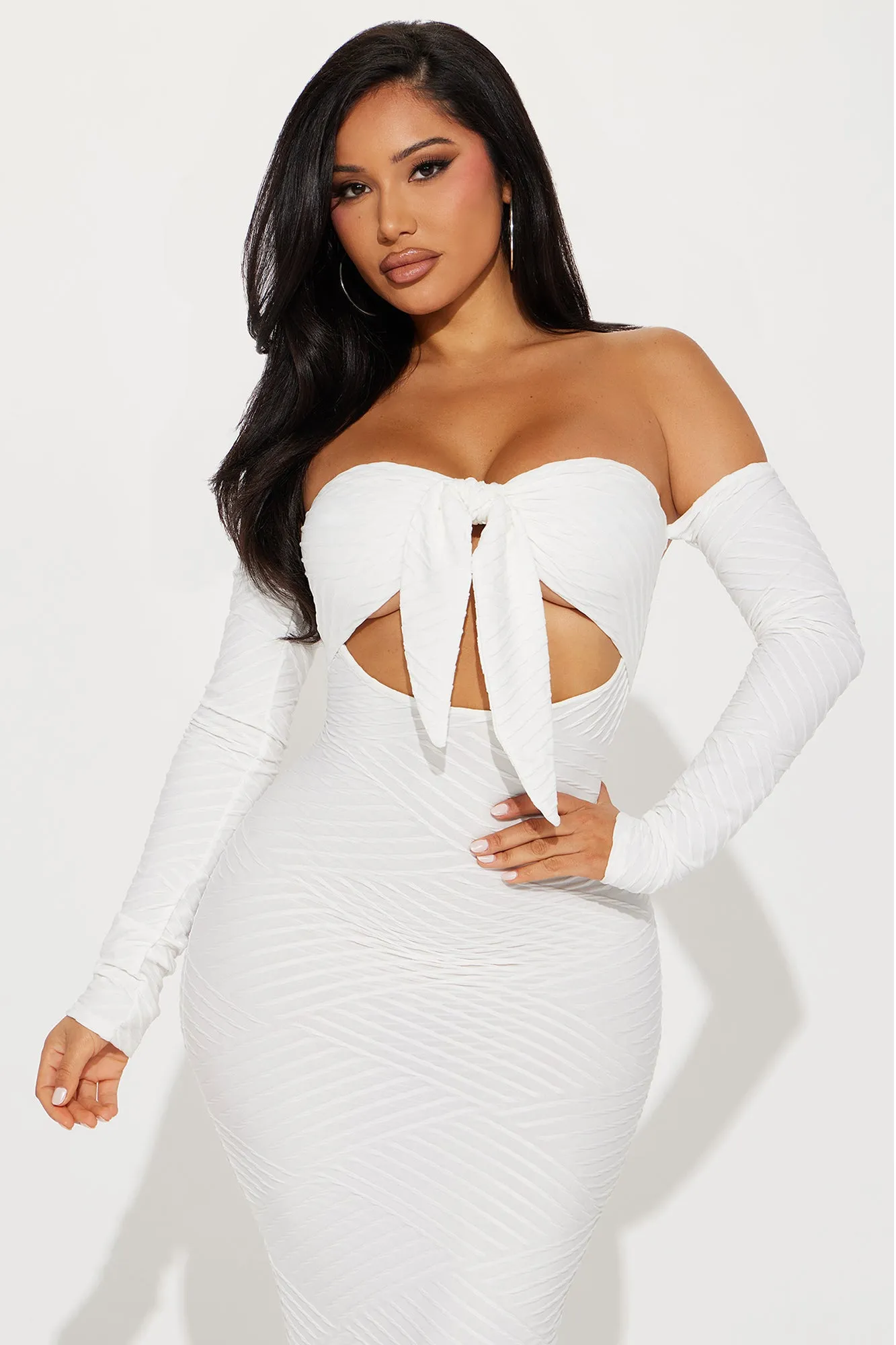 Bombshell Textured Midi Dress - White
