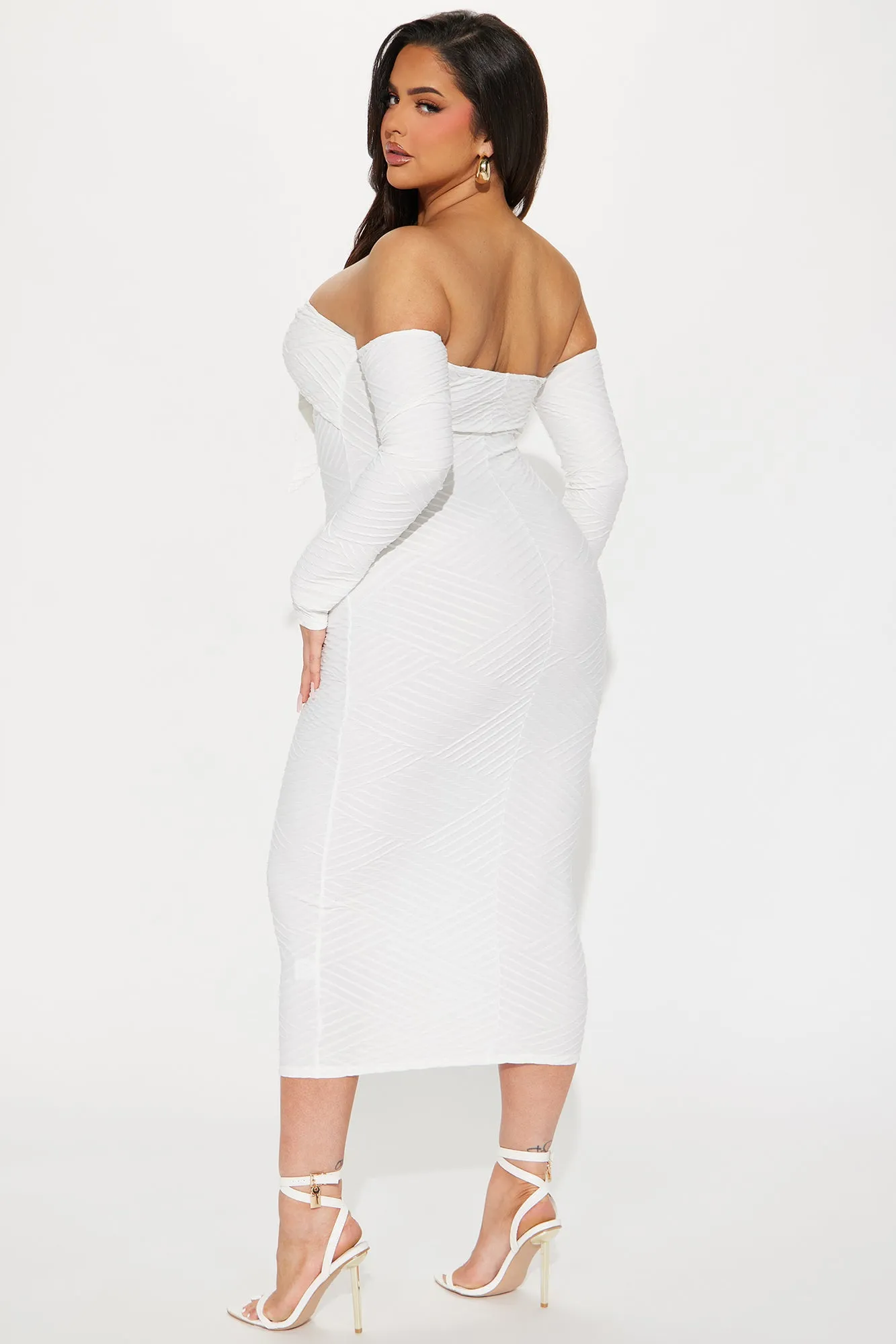 Bombshell Textured Midi Dress - White