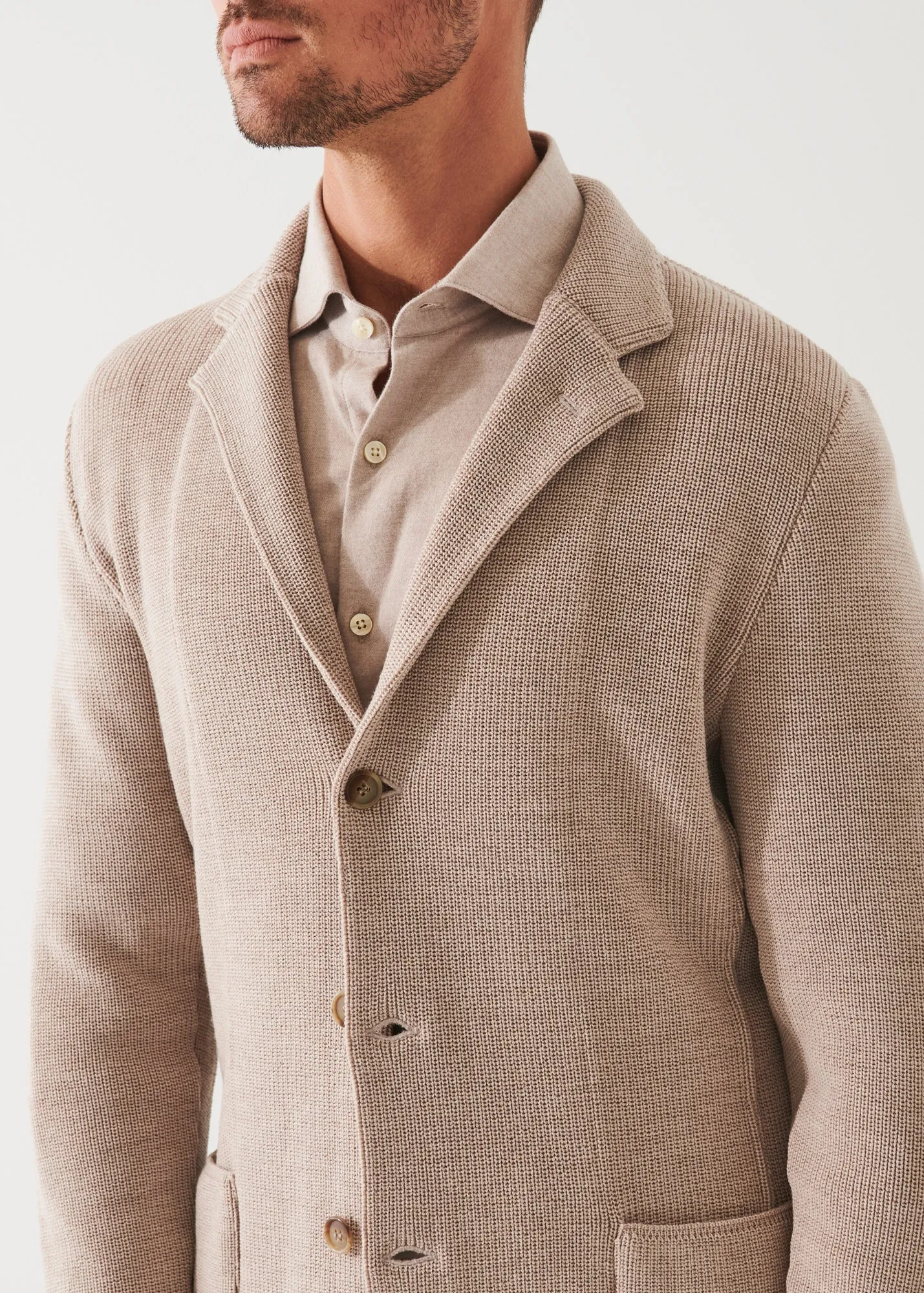 CARDIGAN STITCH MERINO WOOL 3-BUTTON BLAZER
