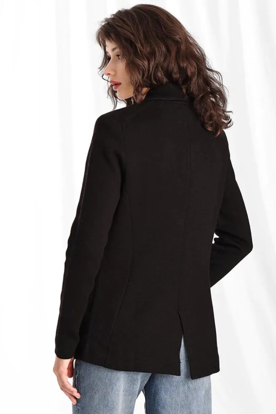 Cotton Blend Longline Blazer Black