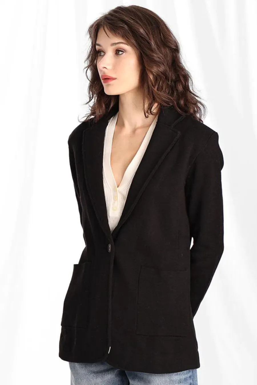 Cotton Blend Longline Blazer Black