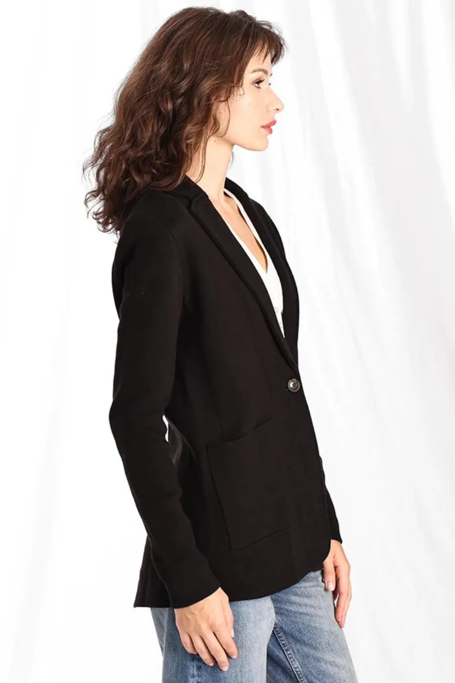 Cotton Blend Longline Blazer Black