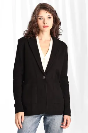 Cotton Blend Longline Blazer Black