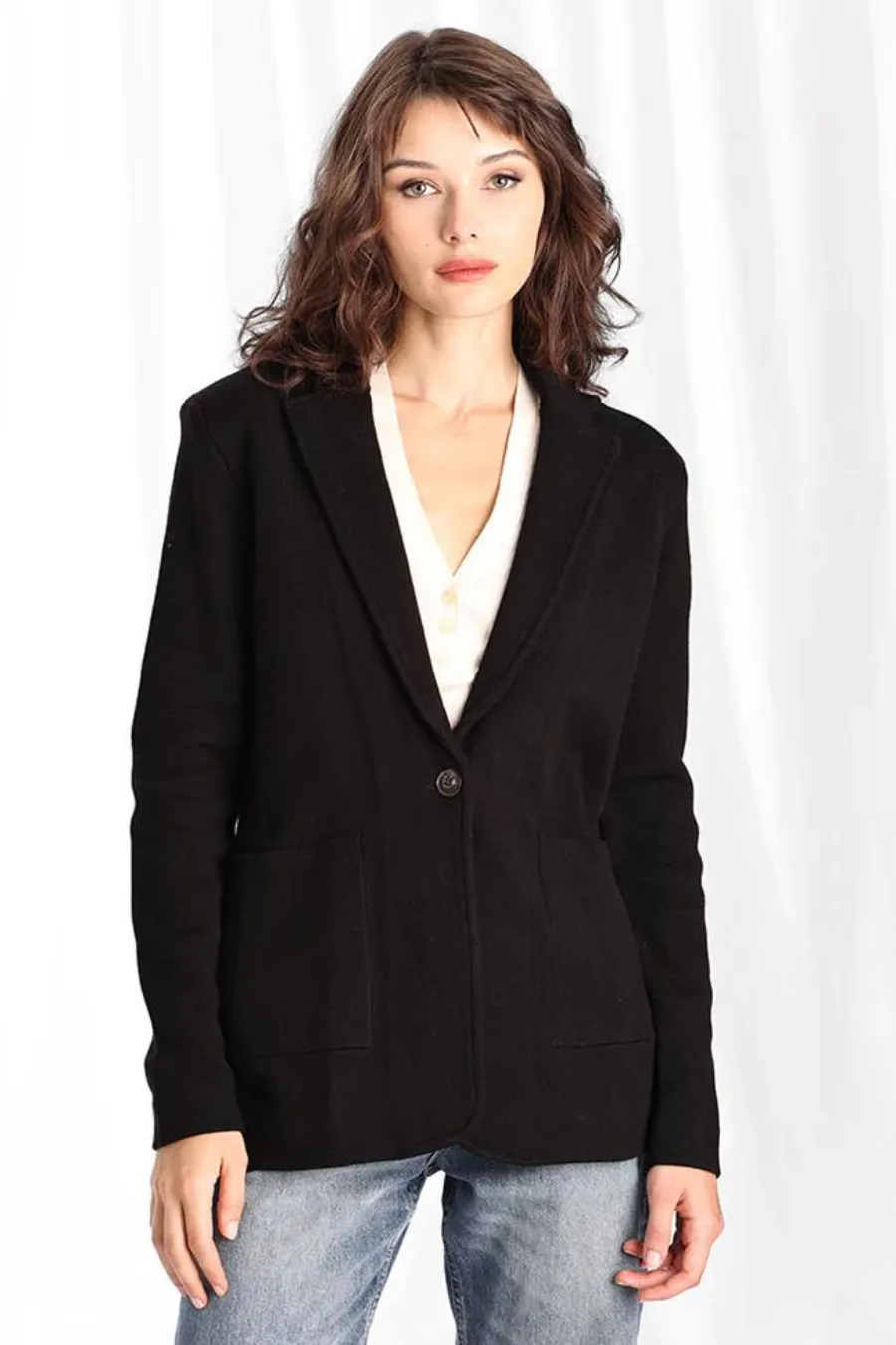 Cotton Blend Longline Blazer Black