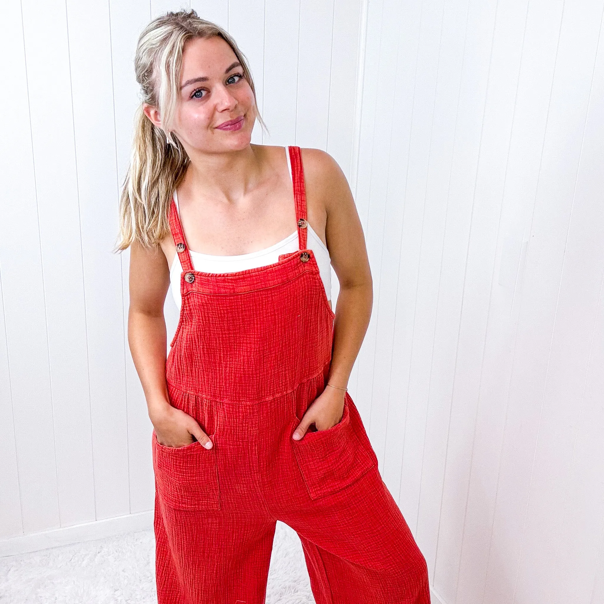 Dark Orange Crinkle Gauze Woven Jumpsuit