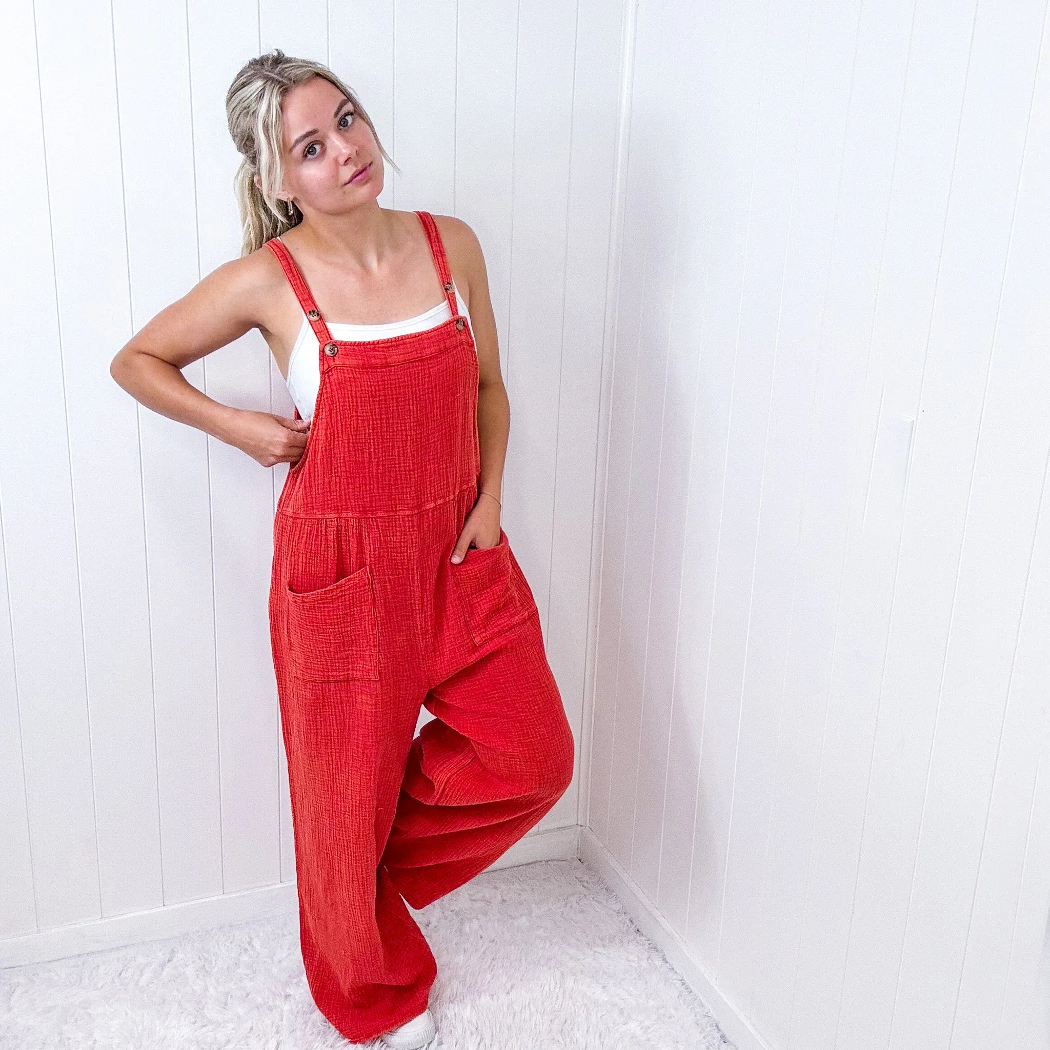 Dark Orange Crinkle Gauze Woven Jumpsuit
