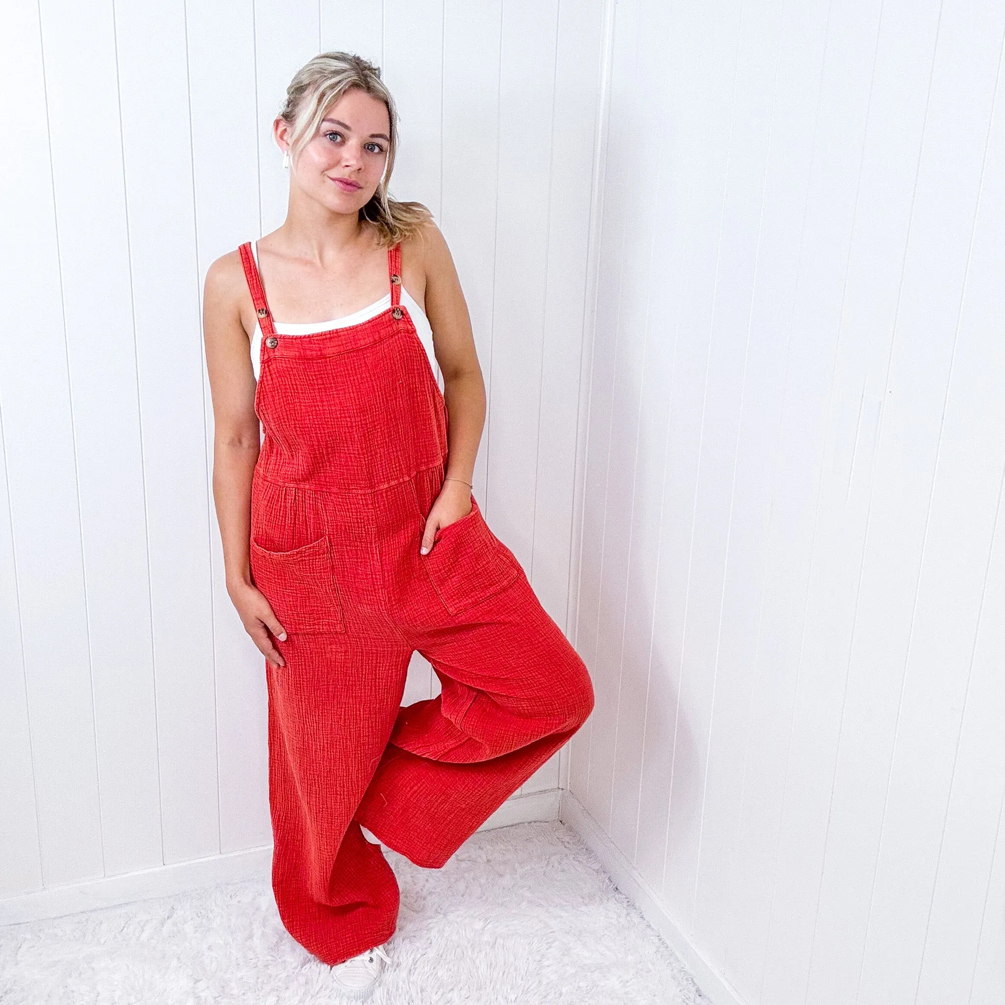 Dark Orange Crinkle Gauze Woven Jumpsuit