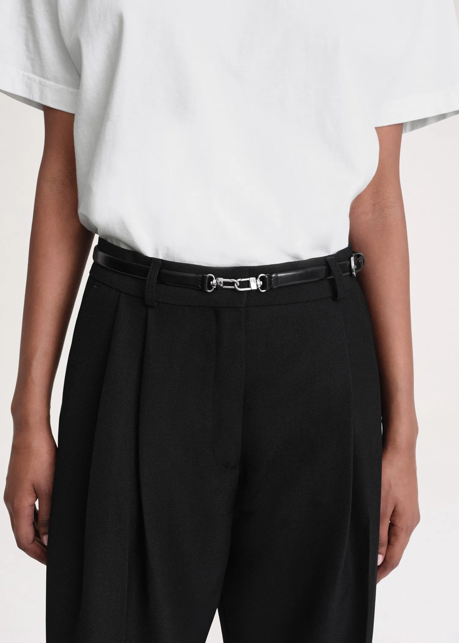 Double clasp leather belt black