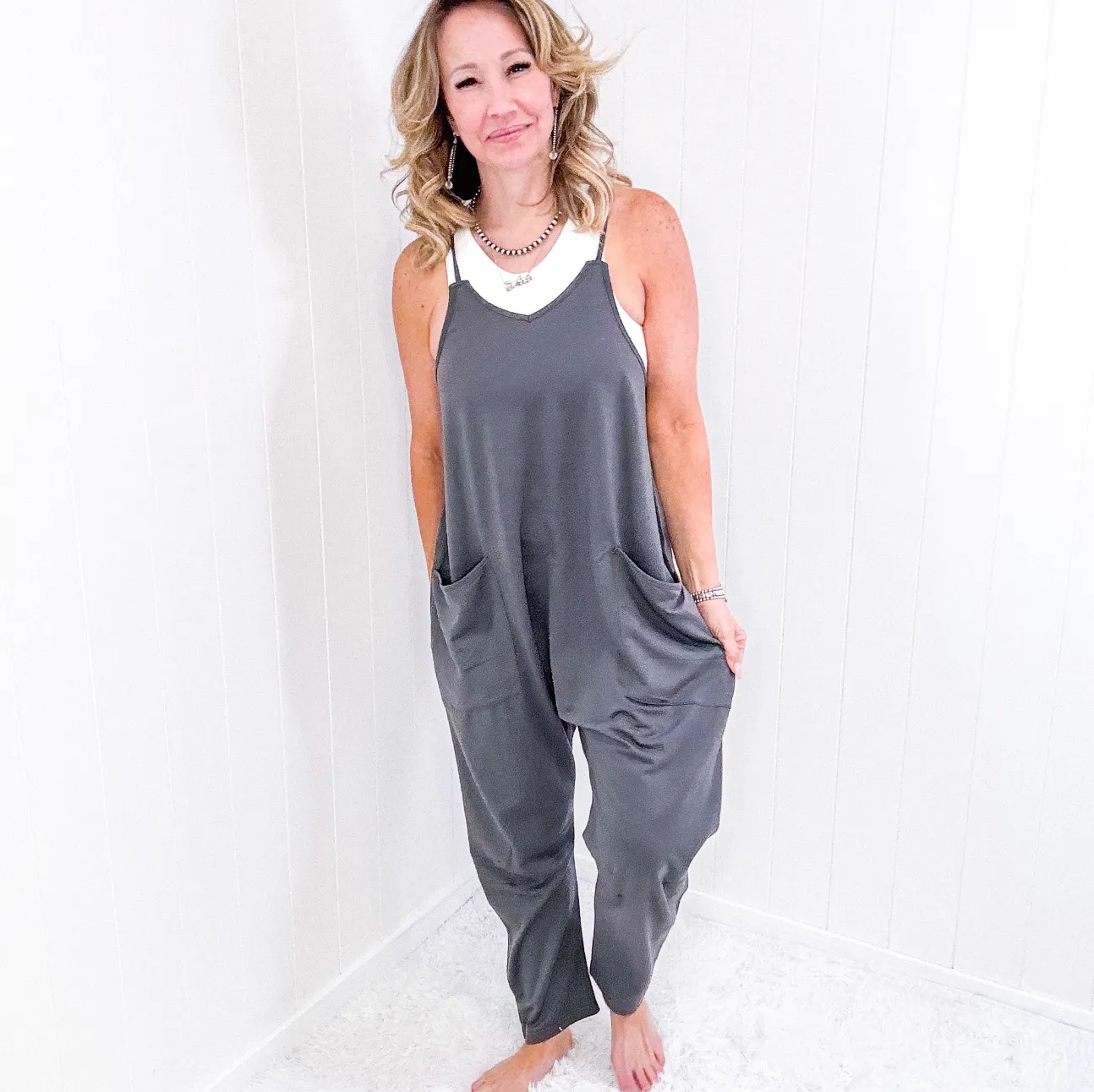Double Take Sleeveless V Neckline Neck Pocketed Jumpsuit in 2 Colors