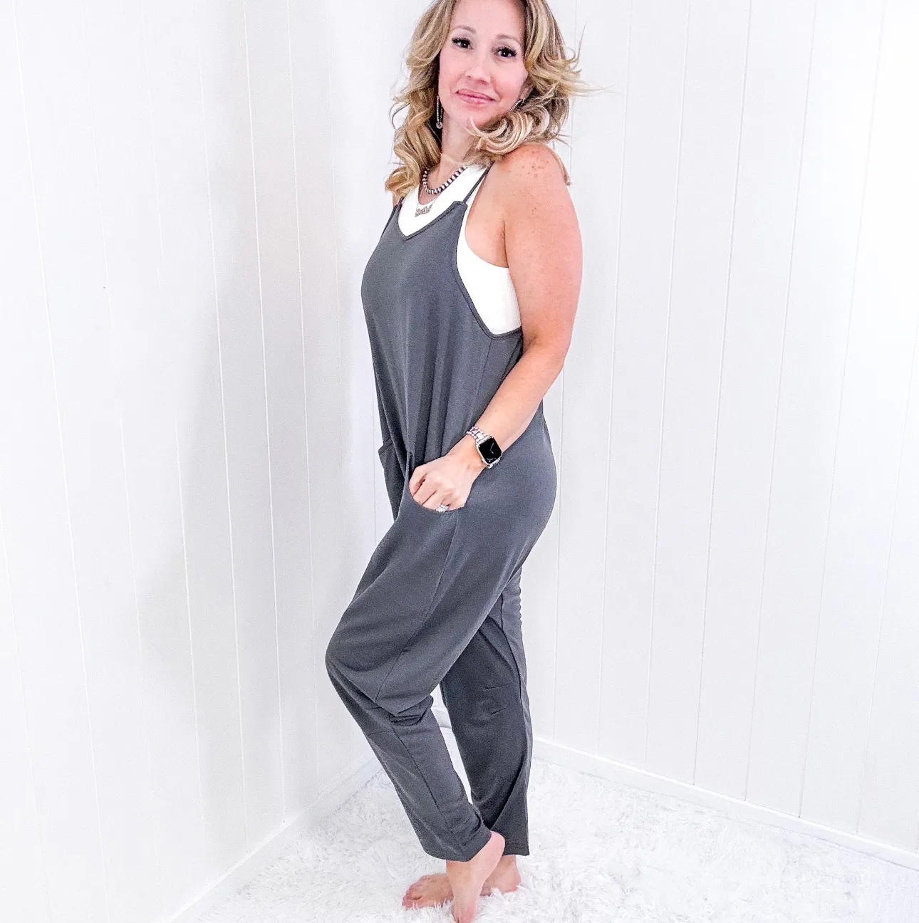 Double Take Sleeveless V Neckline Neck Pocketed Jumpsuit in 2 Colors