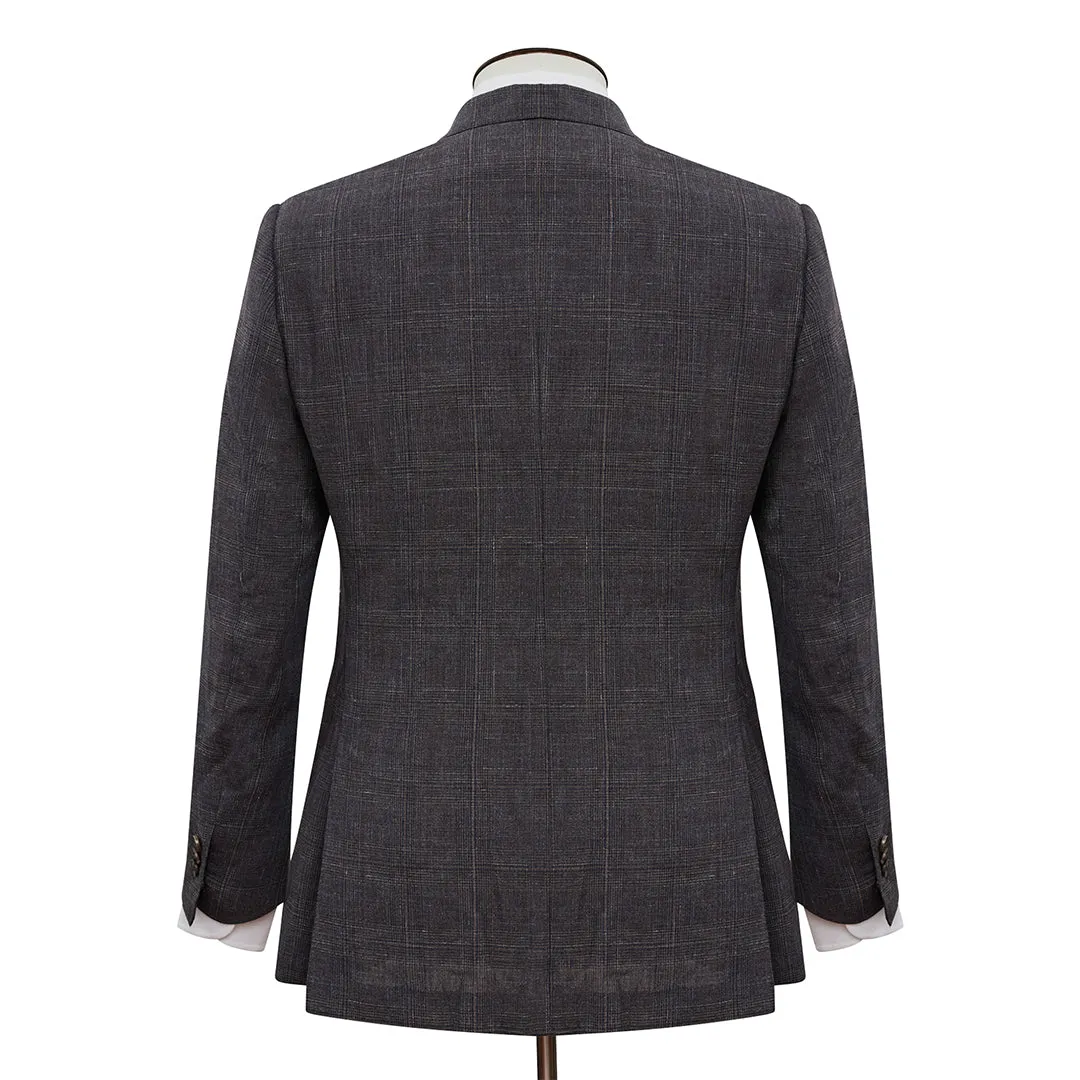 Dusty Grey Wool Linen Silk Glen Check Blazer