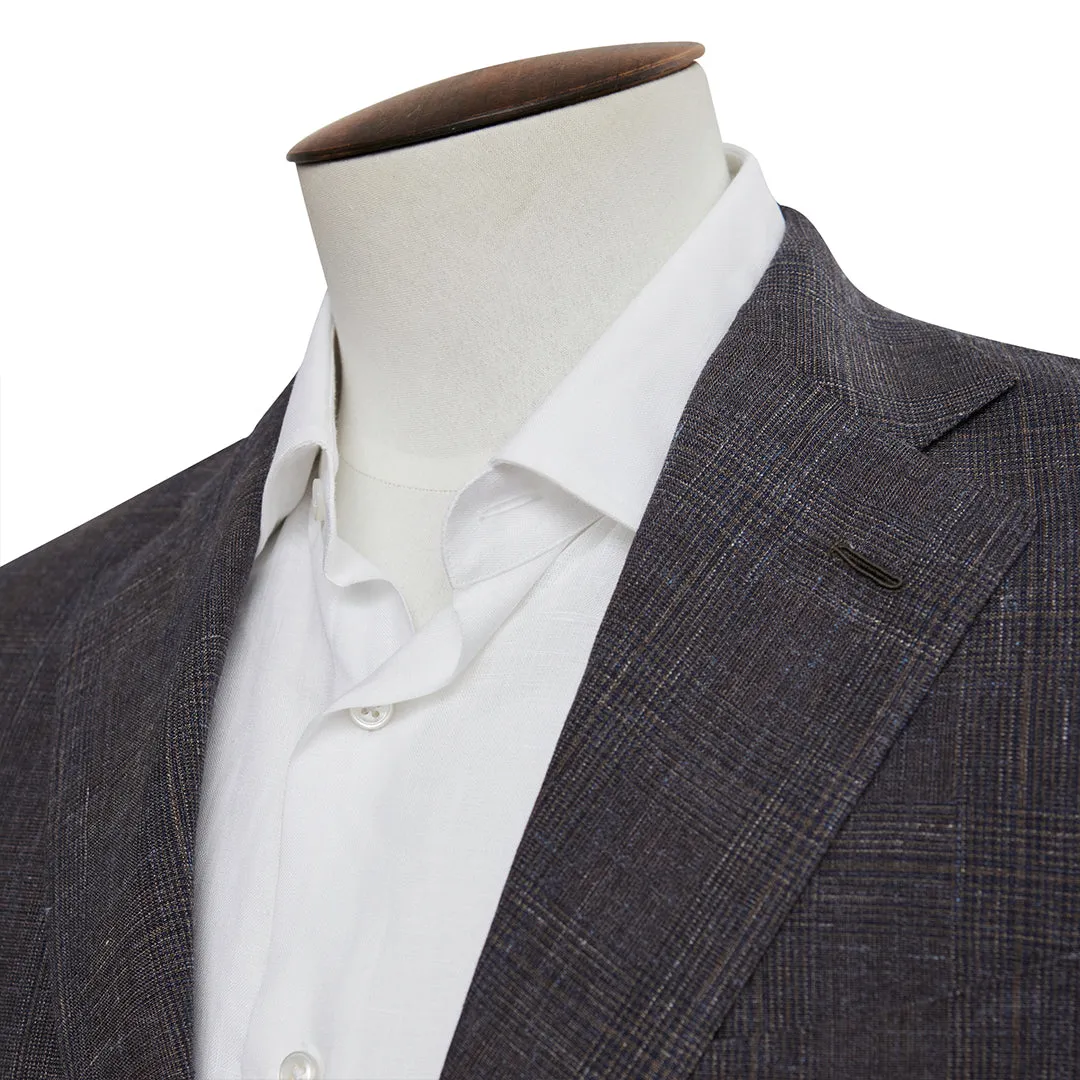 Dusty Grey Wool Linen Silk Glen Check Blazer