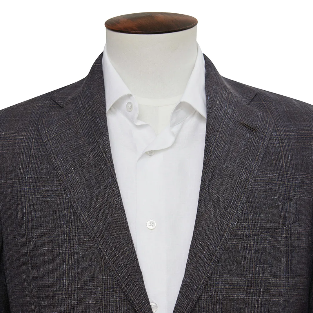 Dusty Grey Wool Linen Silk Glen Check Blazer