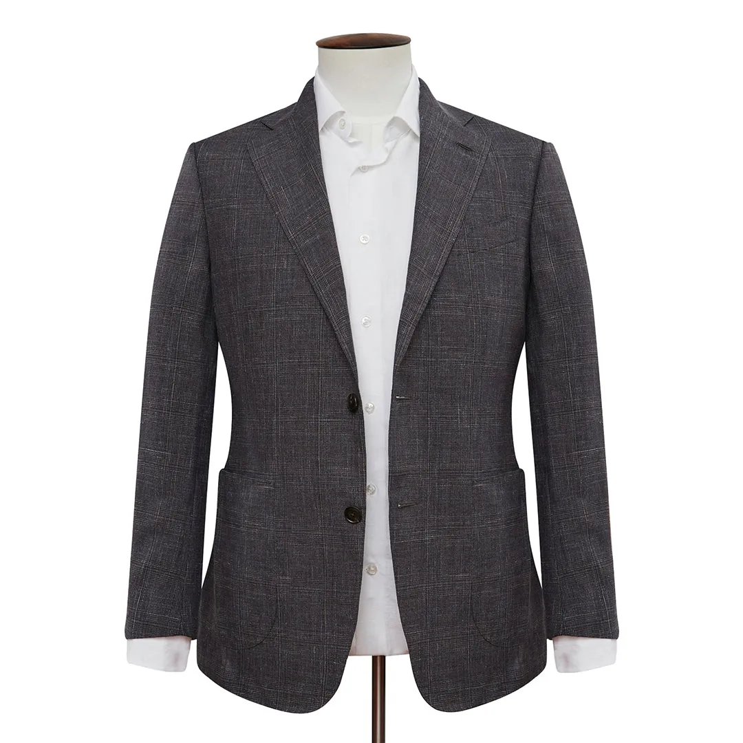 Dusty Grey Wool Linen Silk Glen Check Blazer