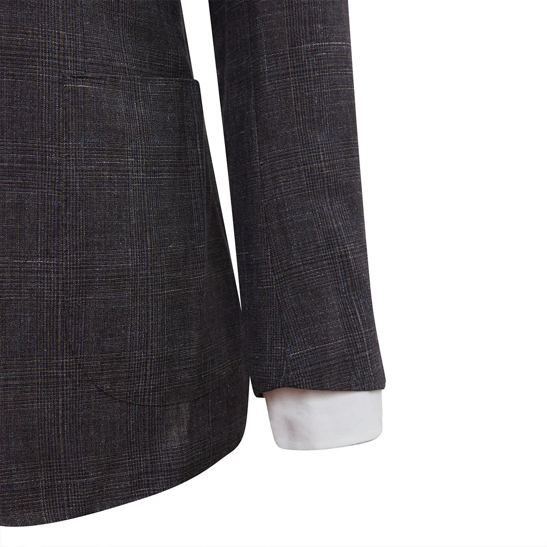 Dusty Grey Wool Linen Silk Glen Check Blazer