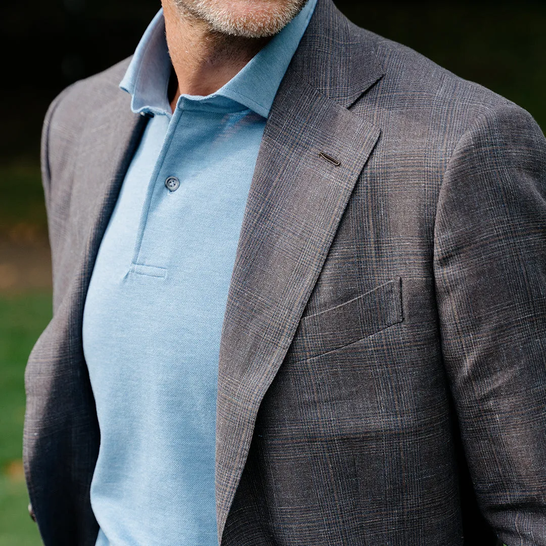Dusty Grey Wool Linen Silk Glen Check Blazer