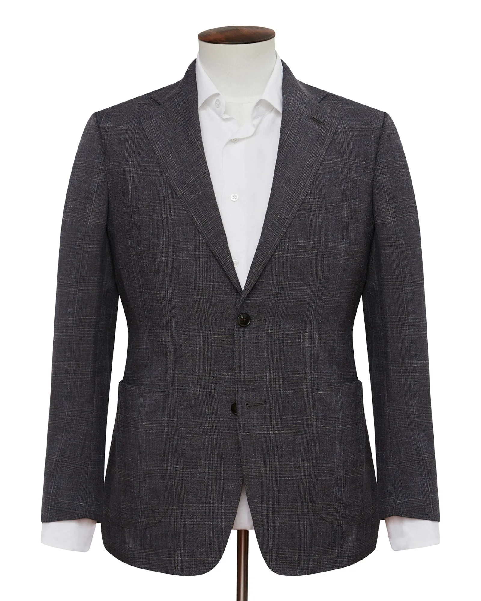 Dusty Grey Wool Linen Silk Glen Check Blazer