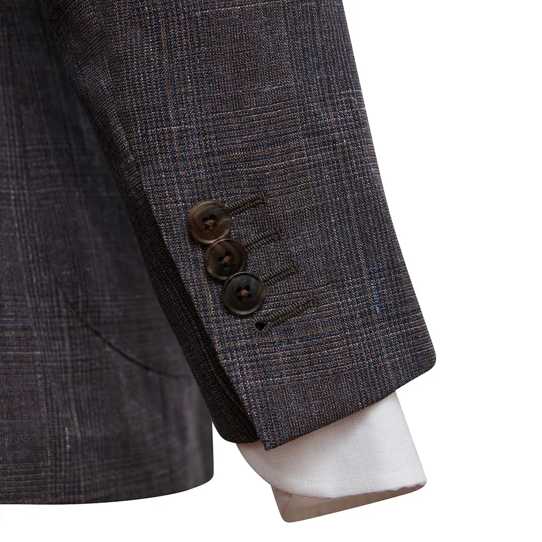 Dusty Grey Wool Linen Silk Glen Check Blazer