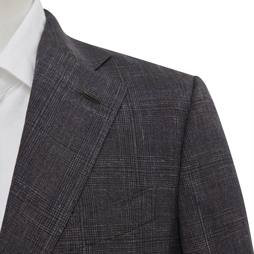Dusty Grey Wool Linen Silk Glen Check Blazer