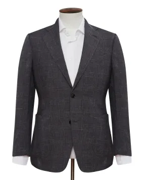 Dusty Grey Wool Linen Silk Glen Check Blazer