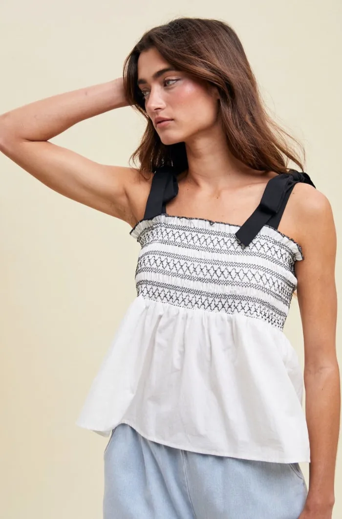Embroidered Self Tie Cami Top