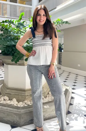 Embroidered Self Tie Cami Top