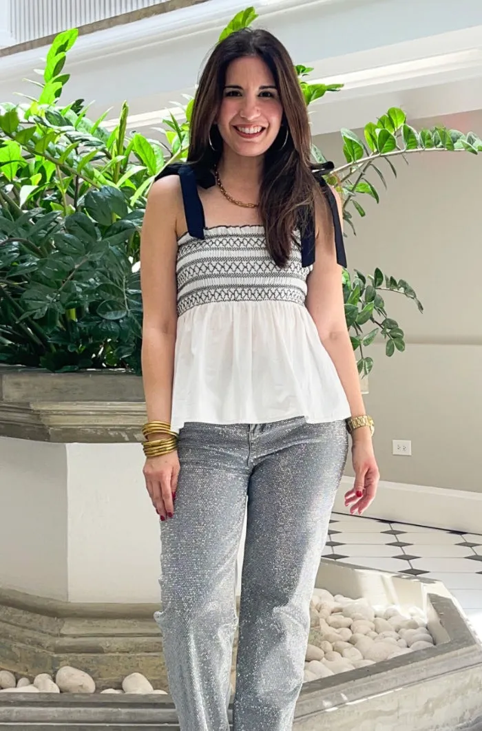 Embroidered Self Tie Cami Top