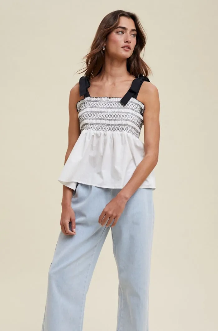 Embroidered Self Tie Cami Top